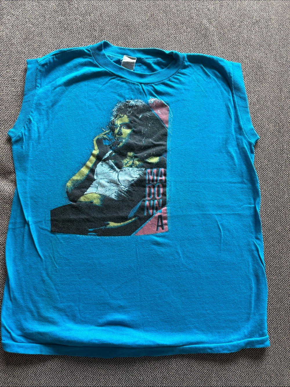 Rare 1984 Vintage Turquoise Madonna Graphic Muscle Tee women sz M